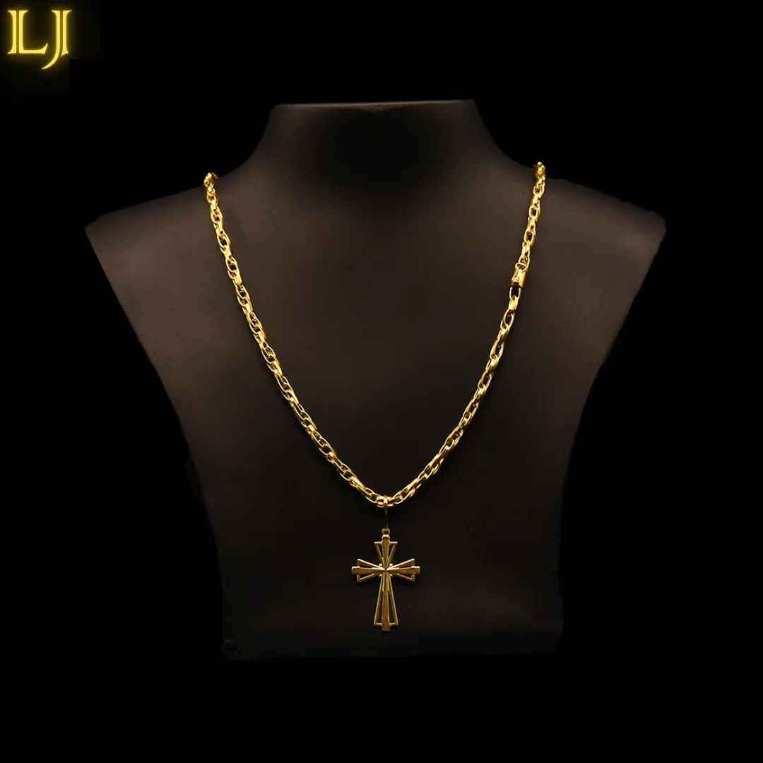 5MM Double Lind Tijolinho Chain Set with Old Coin Leg Cross Pendant®(Nordic Gold) Eternal in Color Guarantee!