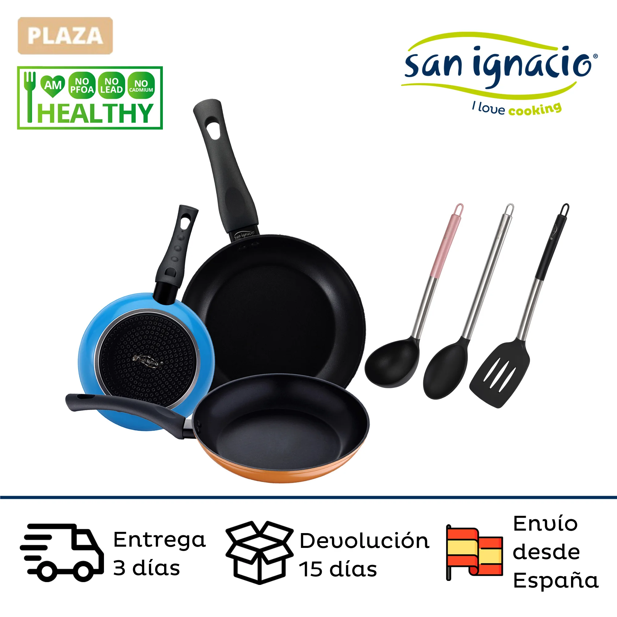 Set of pans (20,24,28cm) SAN IGNACIO Monza in aluminum forged with kitchen utensils in stainless steel