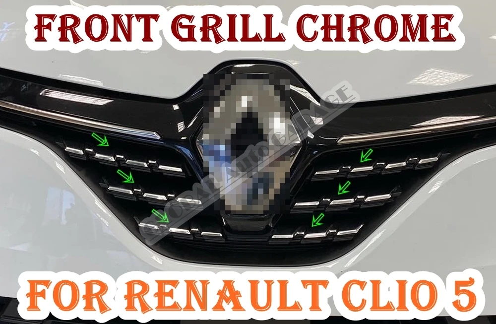 For Renault Clio 5 Chrome Front Grill 2019 2020 2021 Stainless Steel 6 Pcs Ornament Car Auto Quality Ornament Accessory Sport