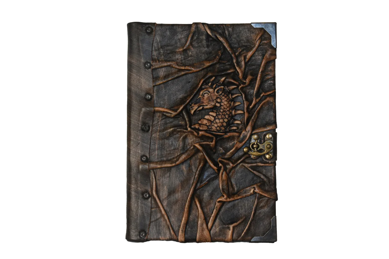 

Dragon Head Figured Design Notebook Brown Leather Diary Dragon Head Figured Diary Handmade Painted Book