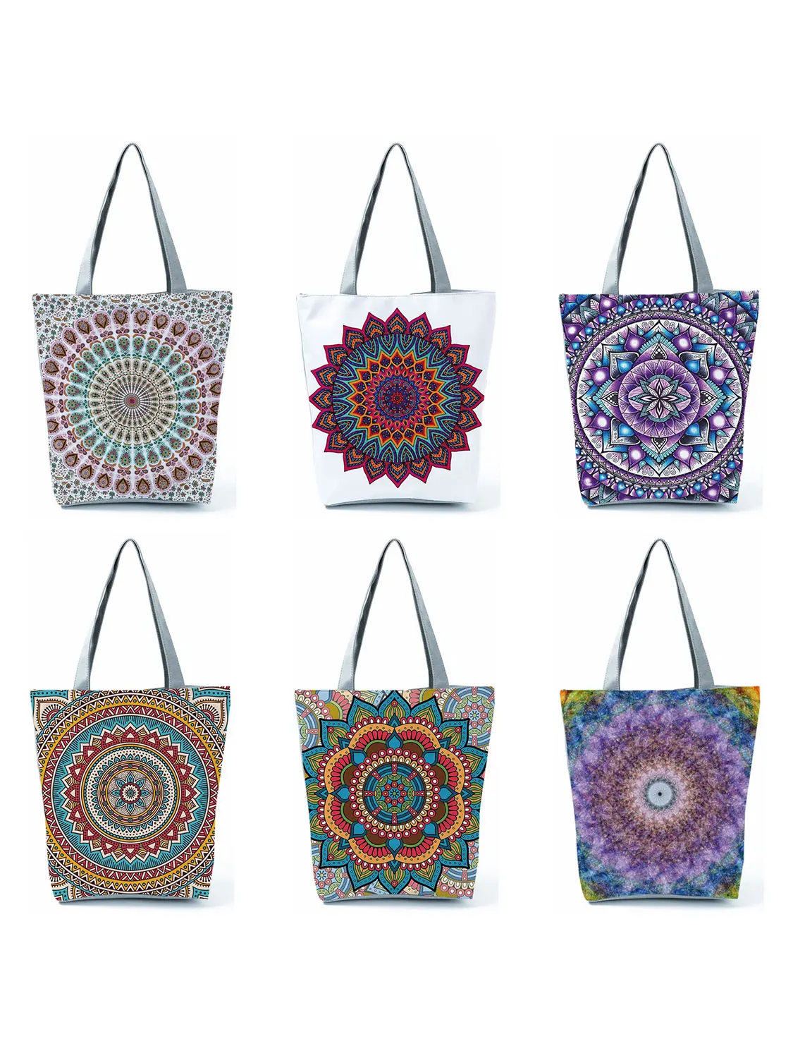 

Geometry Flower Tote Bags Women Eco Polyester Reusable Shopping Bag Floral Print Handbags For Lady Traveling Beach Hand Totes