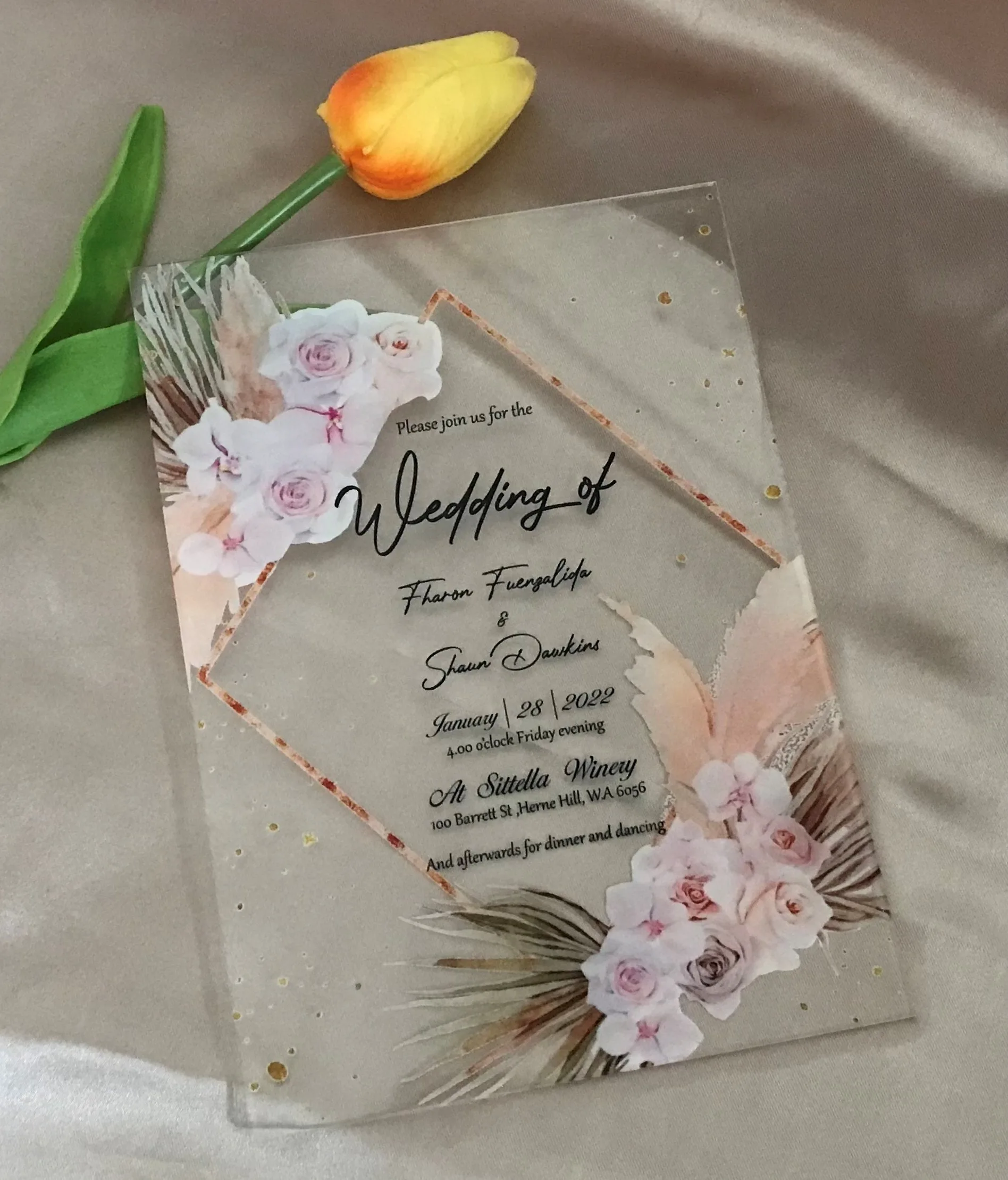 

Pampas Acrylic Wedding Invitation,10pcs Custom Acrylic Menu,Make Your Designs Birthday Invitations,Gift Party Favor Decorations