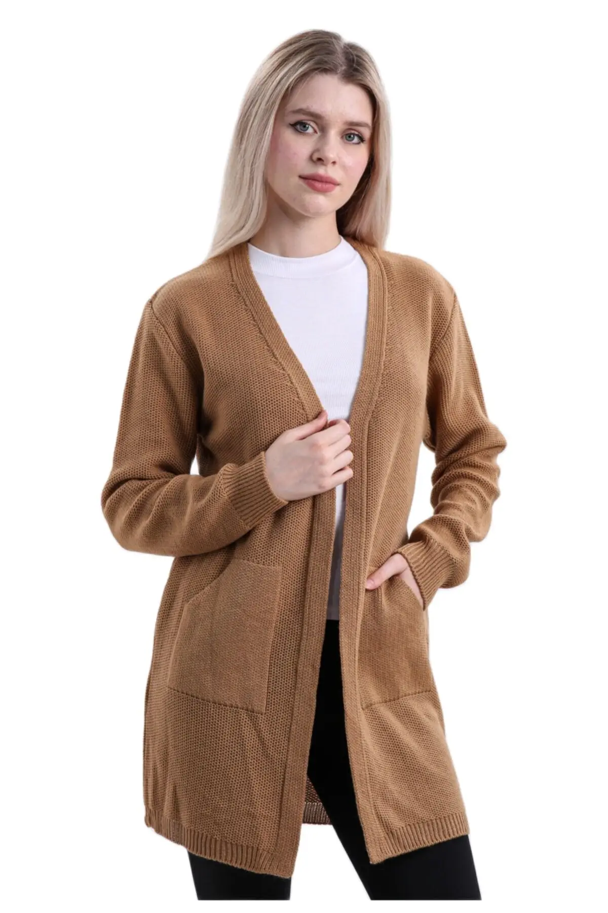 Women Bisqui Kangaroo Pocket Knitwear Cardigan 2021 modern light casual wide stylish fashion Winter Spring Autumn long sleeve