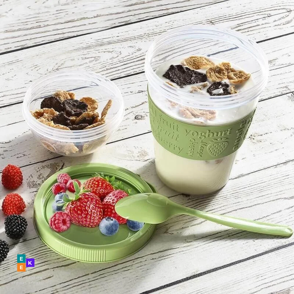 Take N Go Cup Breakfast Portable Different Color Yogurt Cereal Fruit Salad Muesli Picnic Bottle Gift Diet Food Container Spoon