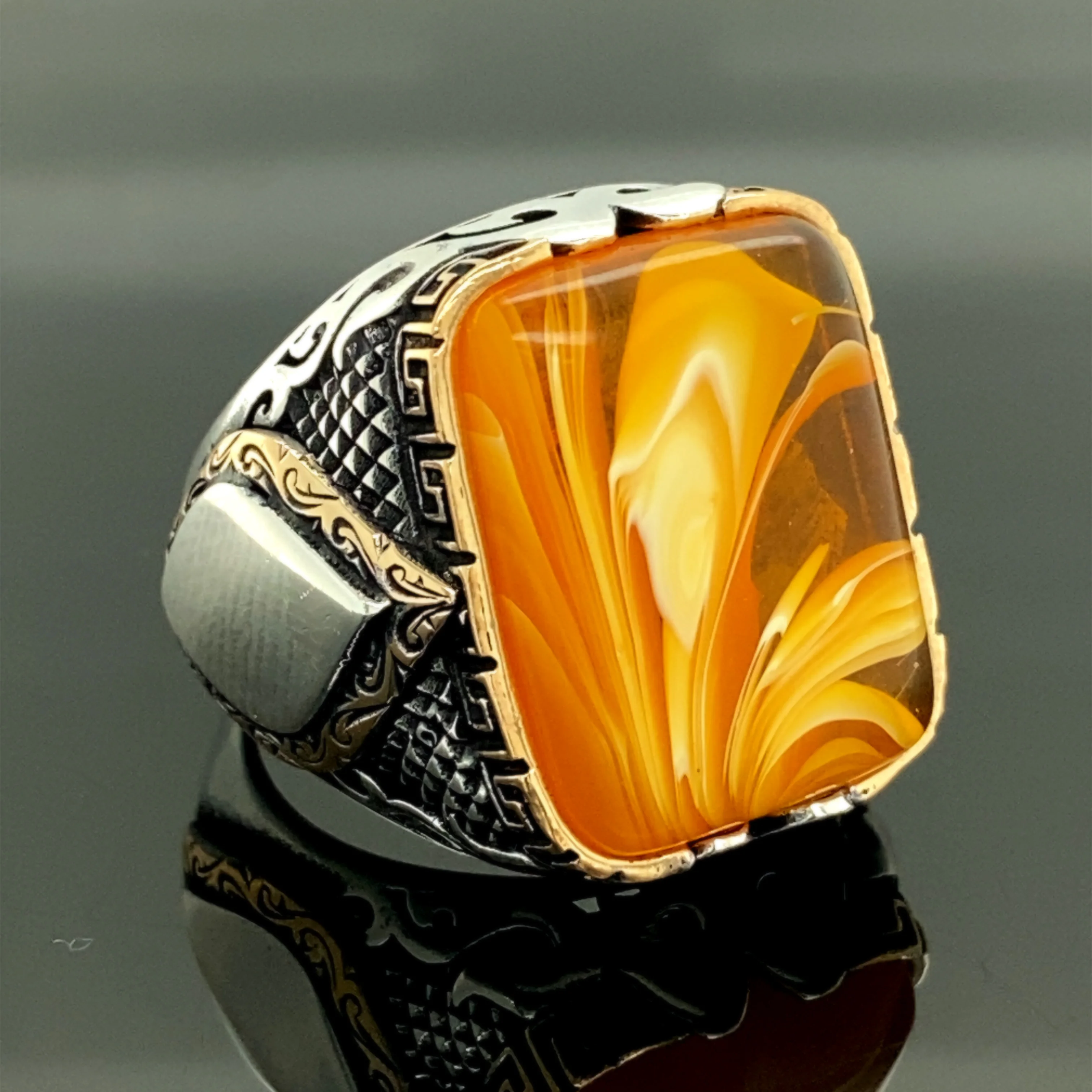 

Amber Stone Ring , Embroidered Ring , Men Handmade Silver Ring, Ottoman Ring, Amber Gemstone, Ottoman Jewelry , 925 Sterling Sil