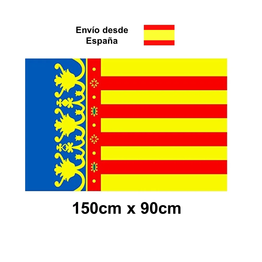 Valencia flag 150cm x 90cm Valencian polyester fabric Red Yellow Blue province Mediterranean region decoration