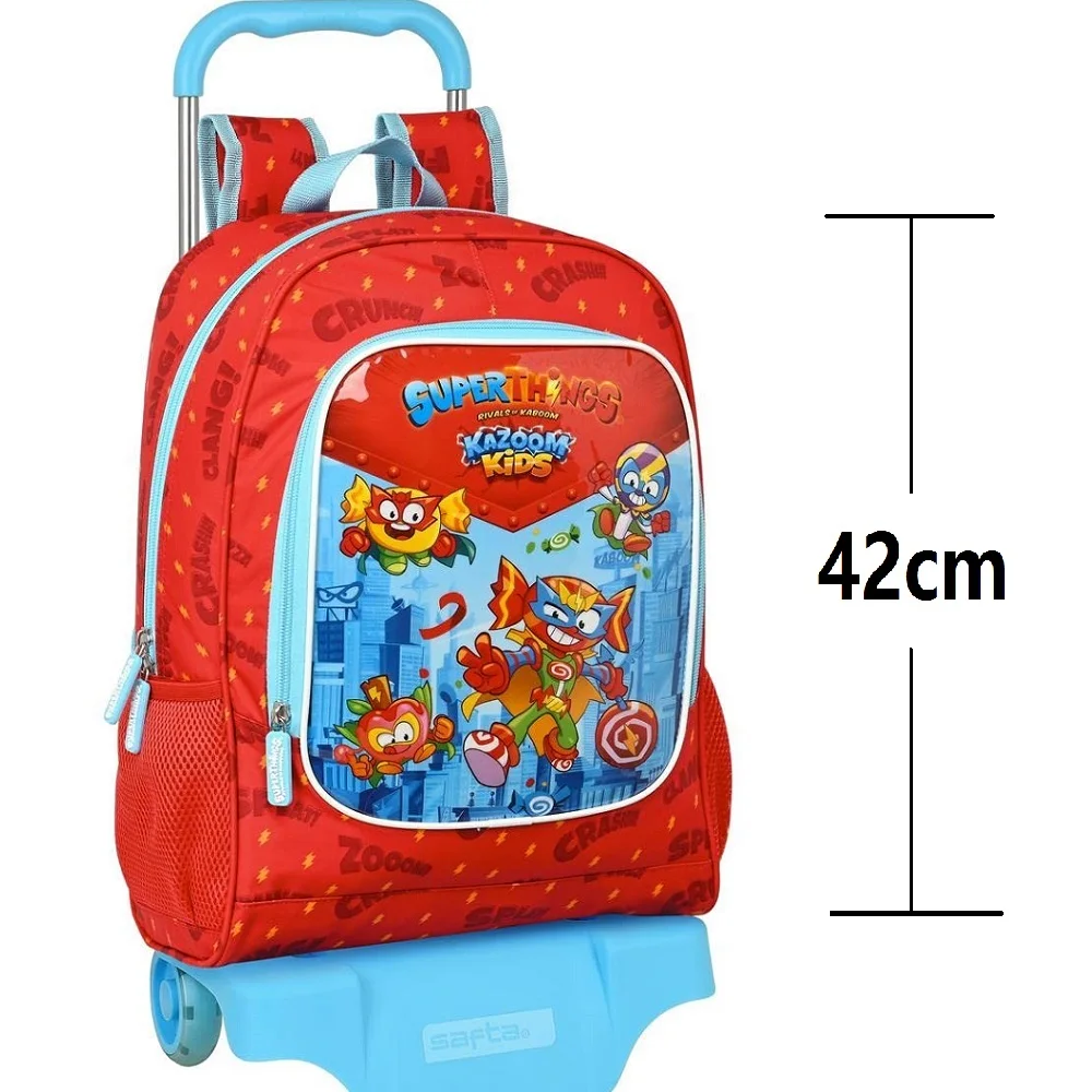 Safta Mochila Escolar(Portatodo,Estuche,Portameriendas) de SuperThings Serie 8 Rojo y Azul