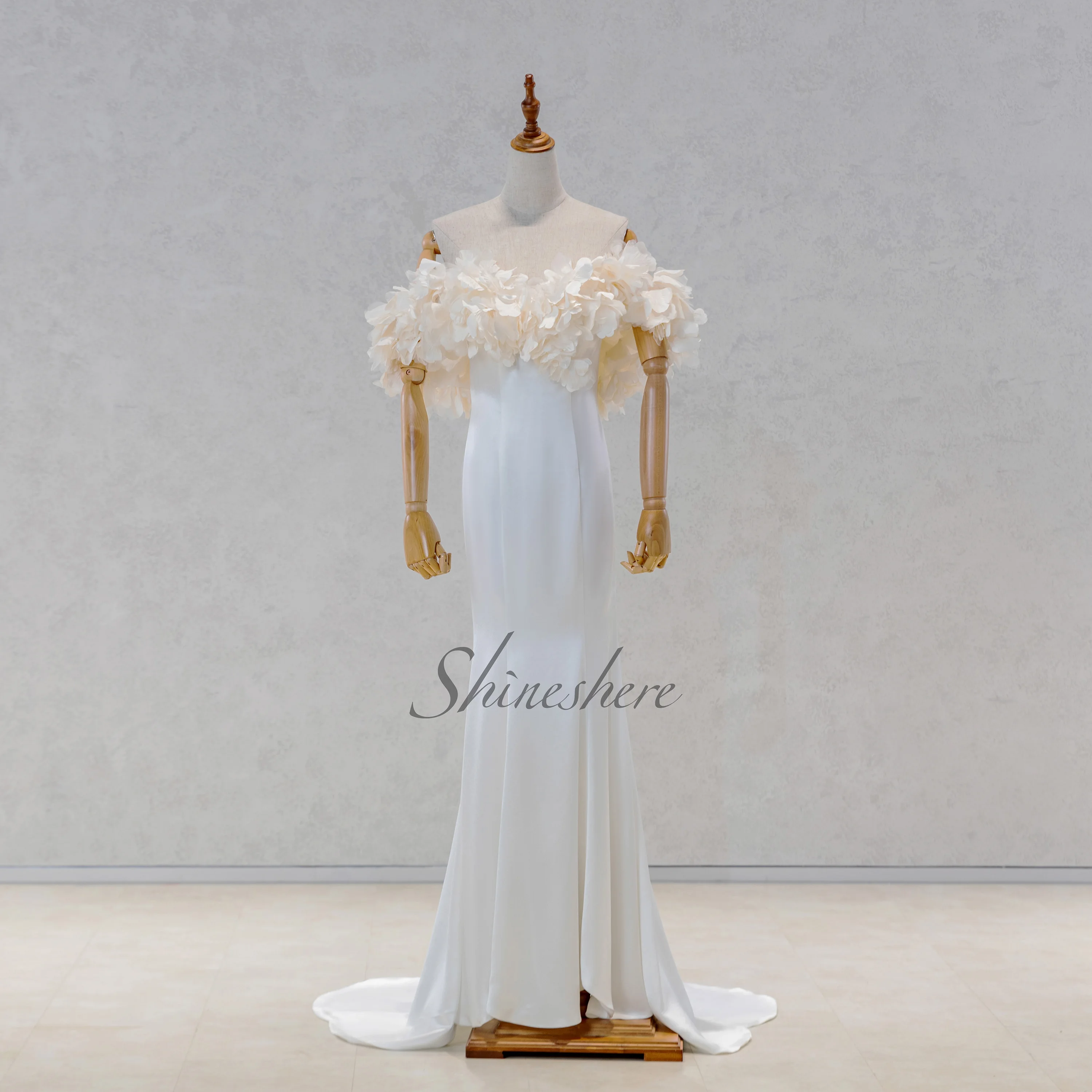 Elegante Off Schulter Schöne 3D Blumen Minimalistischen Design Meerjungfrau Trompete Hochzeit Kleid Brautkleid