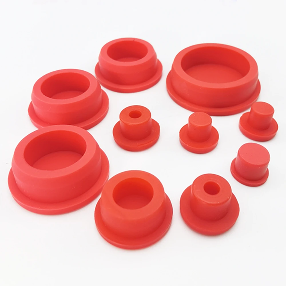 Red 13mm to 48mm Food Grade Silicone Rubber Round Hole Plug Blanking End Cap Tube Pipe Stopper T Inserts Cover Seals Dust-proof