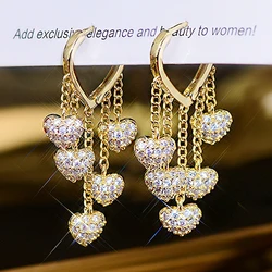 Korean Water Droplets Cz Heart Earring Buckle Atmosphere Romantic Long Tassel Exquisite Earrings For Women Anniversary Delicate