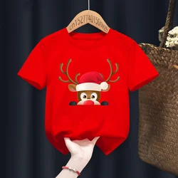 Camisetas rojas para niños, ropa Kawaii de ciervo, Feliz Navidad, regalo, envío directo