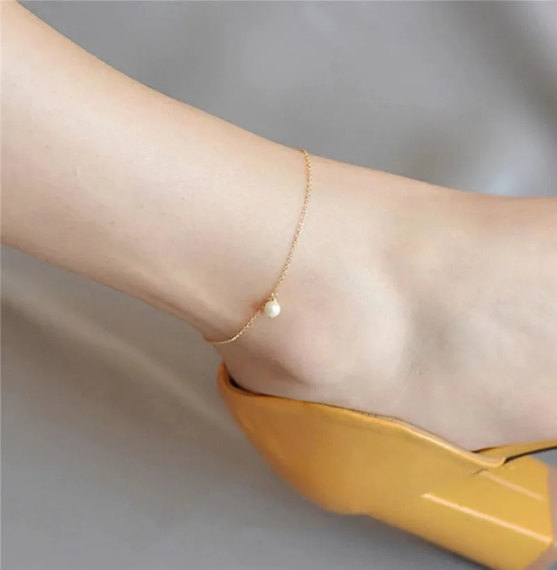 

14K Gold Filled Pearl Anklet Minimalism Handmade Jewelry Boho Natural Freshwater Pearl Jewelry Vintage Anklets For Women