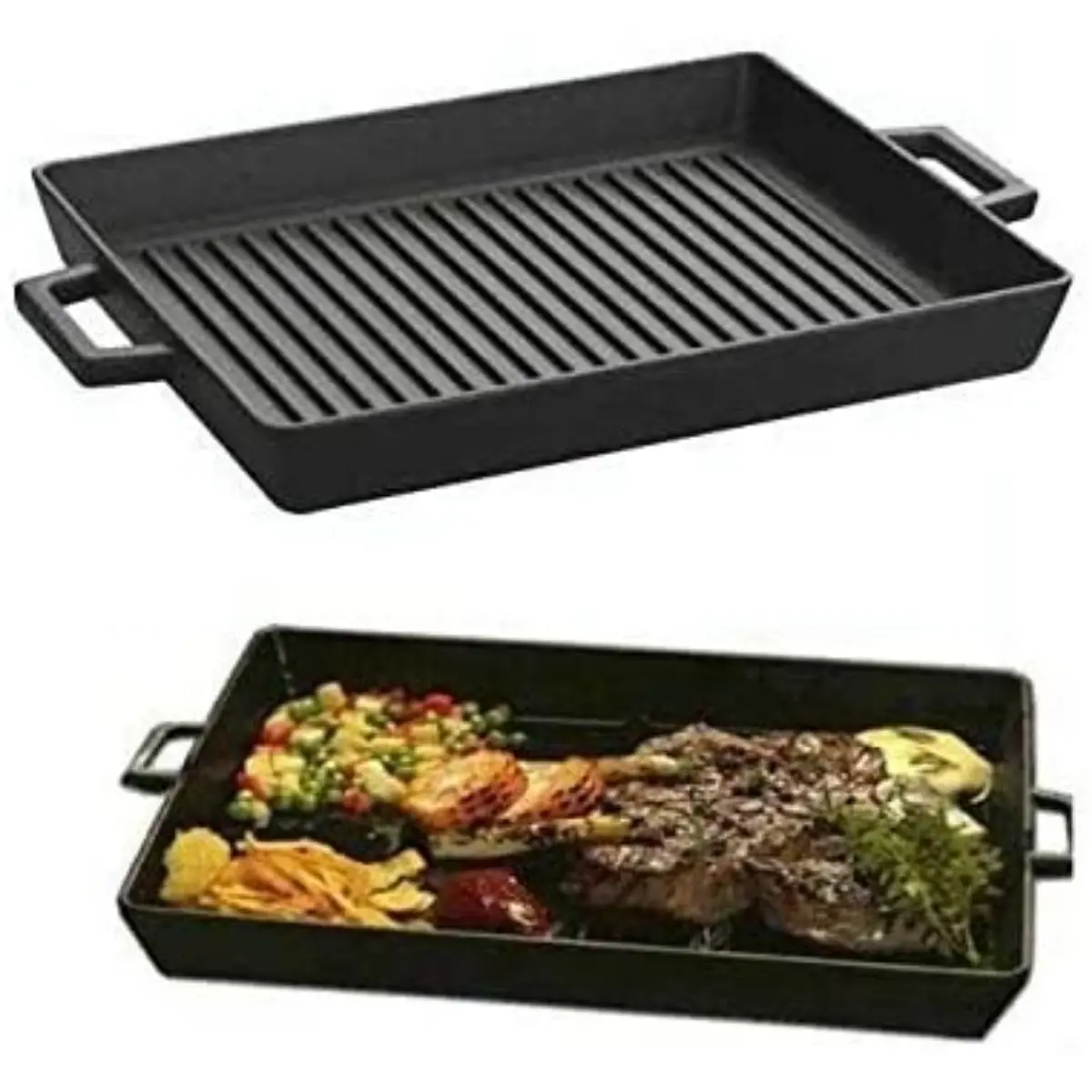 Cast Iron Pan 26x32 cm Rectangular Non-Stick Steak Pan, Metal Handle Gas Stove Oven Baking Tray Delicious Hybrid