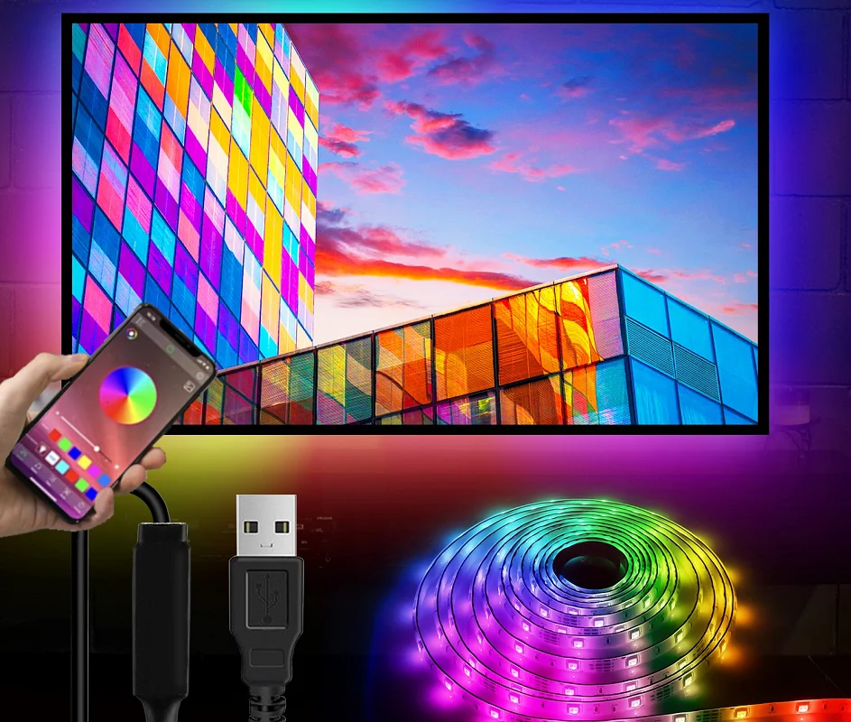 5M RGB USB LED TV light with application control backlight, SMD5050, dimmable to multicolor lighting with mobile phone application,