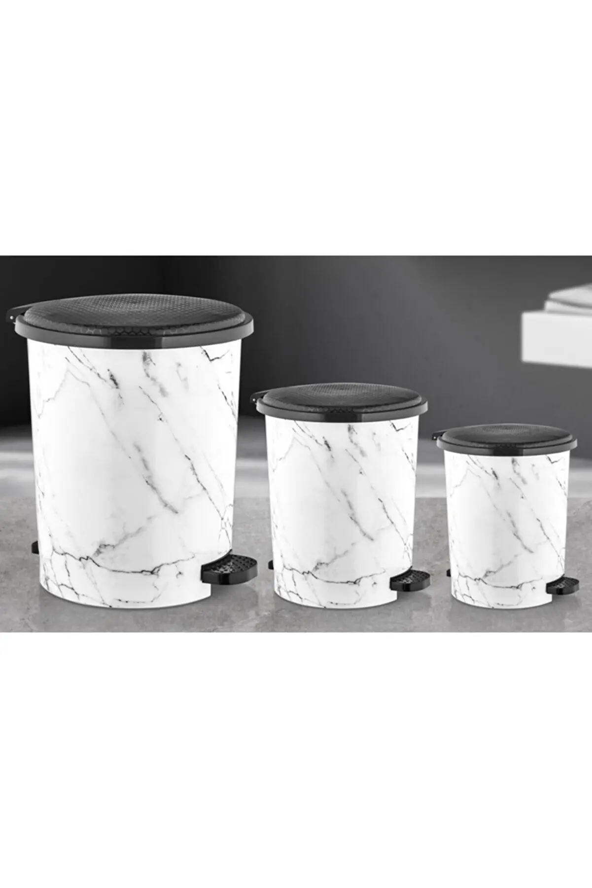 Set of 3 Pedal Dustbin Bathroom Kitchen Every Home Needed 20-12-8 lt White Marble Pattern KITCHEN BATHROOM WASTE BINS Fast shipp