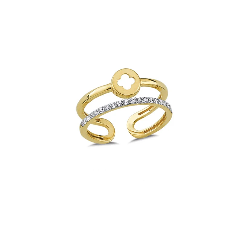 14K Solid Gold Clover Good Luck Ring