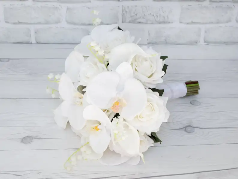 PEORCHID Real Touch Orchid Wedding Bouquet Beach Bride Holding Flowers Bouquet Beautiful White Calla Lily Bridal Bouquet