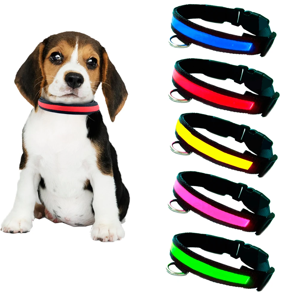 LED Collar for dogs and cats with colorful lighting made of nylon fabric collar for night walks