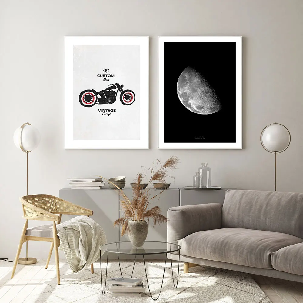 Vintage Motorcycle Poster Lunar North Pole Art Print Nordic Canvas Painting Modern Wall Picture Living Room Bedroom Home Decor