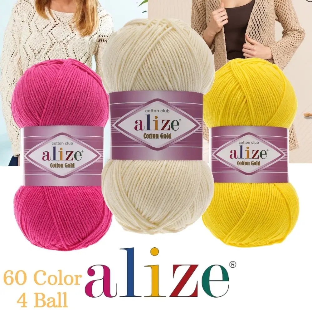 

Cotton Hand Knitted Yarn (4 Ball) - 58 Color Options 330 Meters(100gr) hand Knitting Yarn Ball - Alize Cotton Gold-Blanket -Baby - Scarf - Cardigan - Beret - Dress - Acrylic - Made In Turkey