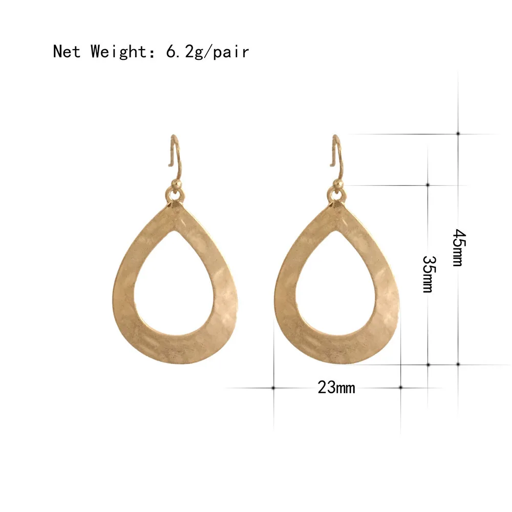 New Fashion Summer Simple Design Casual Women Drop Earrings Gold Color Water Drop Shape Hollow Earrings