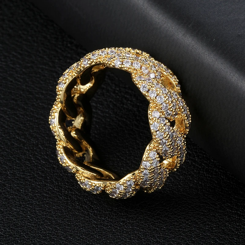 HIP Hop Classic CZ Cuban Prong Ring Gold Silver Color Iced Out Zircon Charm Ring For Men Women Jewelry Size 8-10