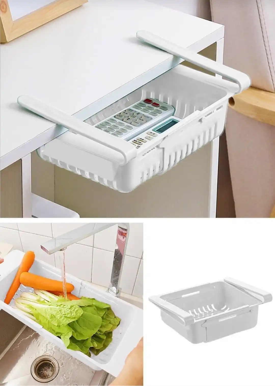 Adjustable Stretchable Fridge Organizer Drawer Basket Fridge Fresh Spacer Layer Storage Rack with Pull-out Drawers