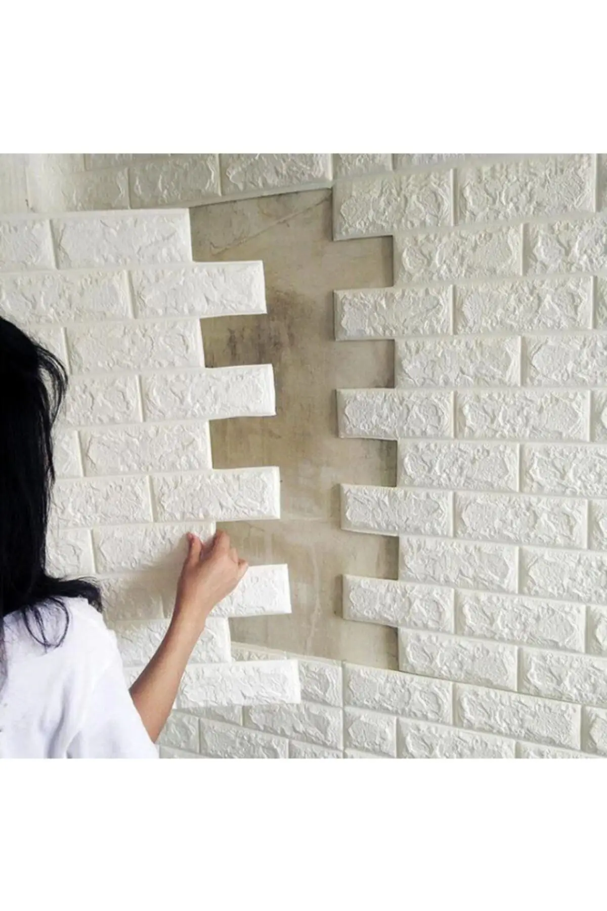 Self-Adhesive Flexible Sponge Broken White Brick Look Panel in Wallpaper 70x70 cm Odorless