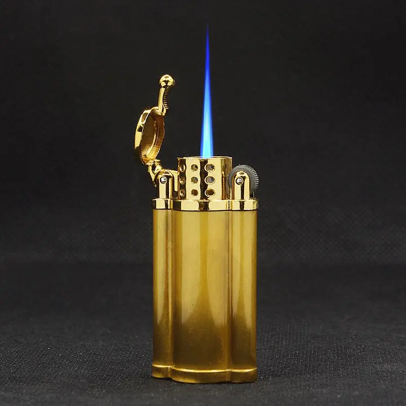 2021 NEW Creative Windproof Metal Cigarette Cigar Lighter Mini Butane Gas Grinding Wheel Lighter Blue Flame Gadgets For Men