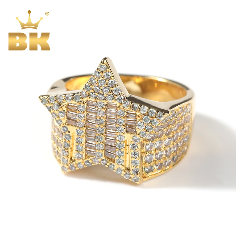 Anillo de circonia cúbica para hombre y mujer, sortija de estrella de El Rey ostentoso, Baguettecz, Hiphop