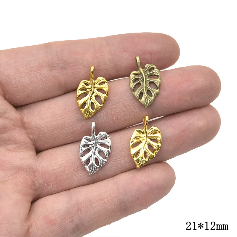 Wholesale 20pcs Fashion Leaves Charms Alloy Metal Leaf Pendants For DIY Bracelet Necklace Jewelry Accessories Making 21*12mm