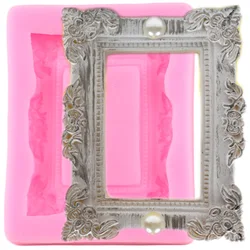 Baroque Scroll Mirror Frame Relief Silicone Mold Sugarcraft Fondant Cake Decorating Tools Polymer Clay Candy Chocolate Moulds