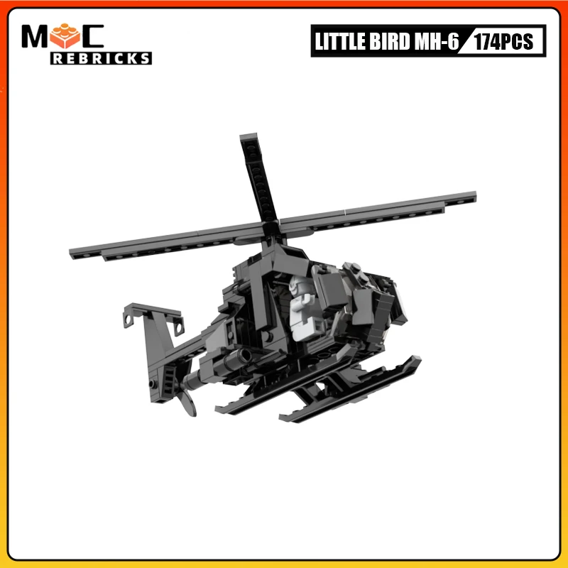 Bloques de construcción helicóptero pequeño pájaro MH-6 versión de potencia de fuego ww2 bollos militares piloto MOC originalidad ladrillos juguete Kit regalo de Navidad