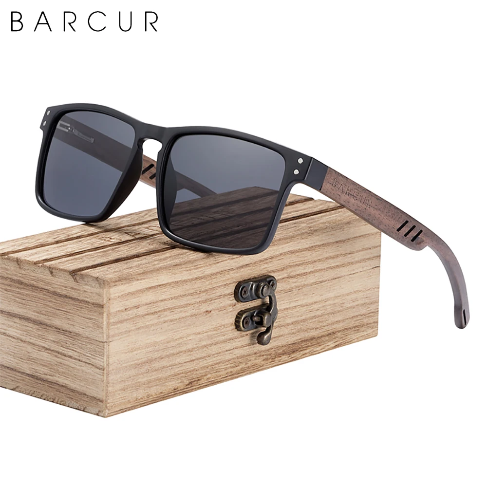 Barcur Houten Zonnebril Voor Mannen Gepolariseerde Natuurlijke Notenhout Zonnebril Vrouwen Gepolariseerde Brillen UV400 Eyewear Oculos