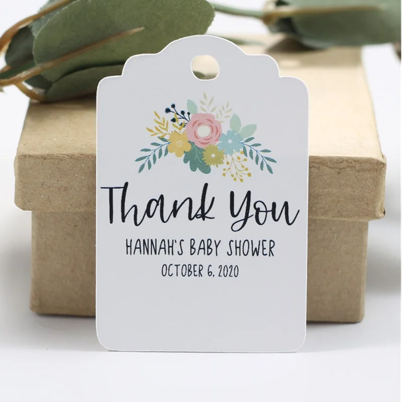 Personalized Baby Shower Tags-Custom Baby Shower Favor Tags-Design Thank You Tags with Flowers-Thank You Labels in White