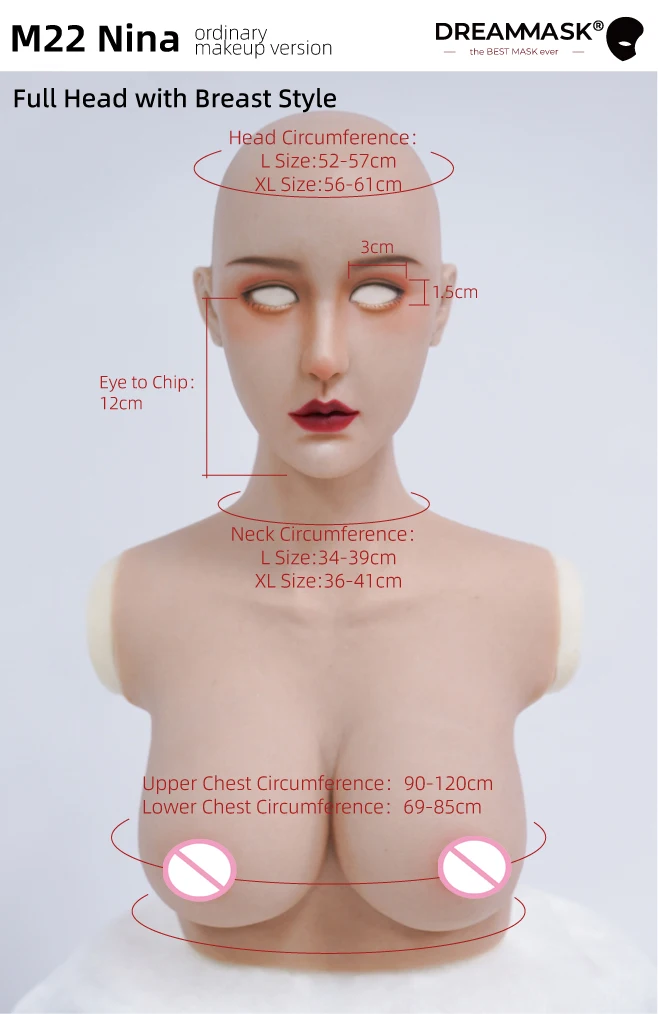 (Nina)Crossdress Full Head Realistic Silicone Sexy Lady Transgender Male To Female Cosplay Mask With Breast Torso DMS M22