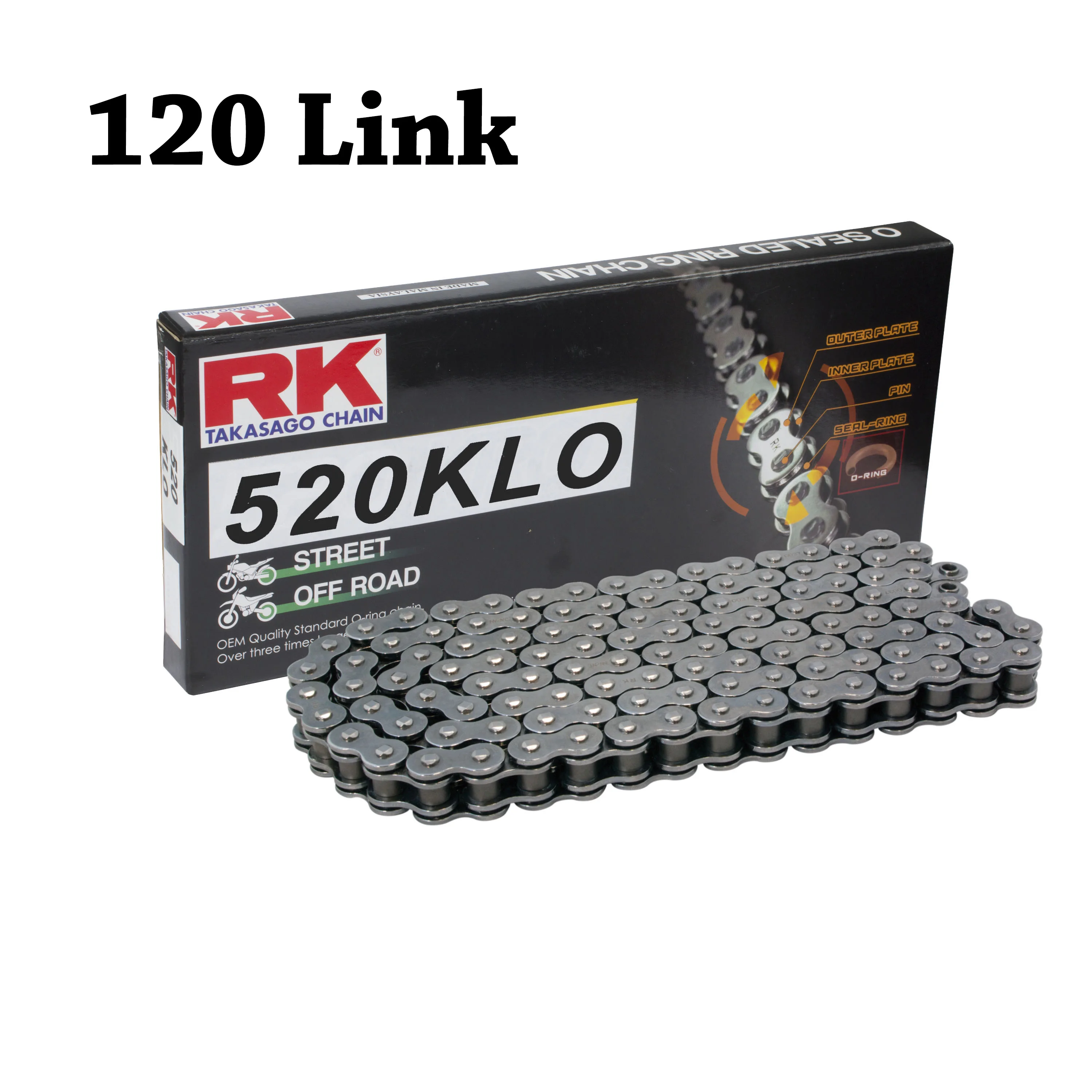 RK Motorcycle Chain O-Ring 520 KLO 120 L for Honda 250-300-600-700-750-1000 CRF/CBR/NC/CB/VT/XR/CBF/CMX/TRX/VTR/VFR/FJS/CR/CX/VF