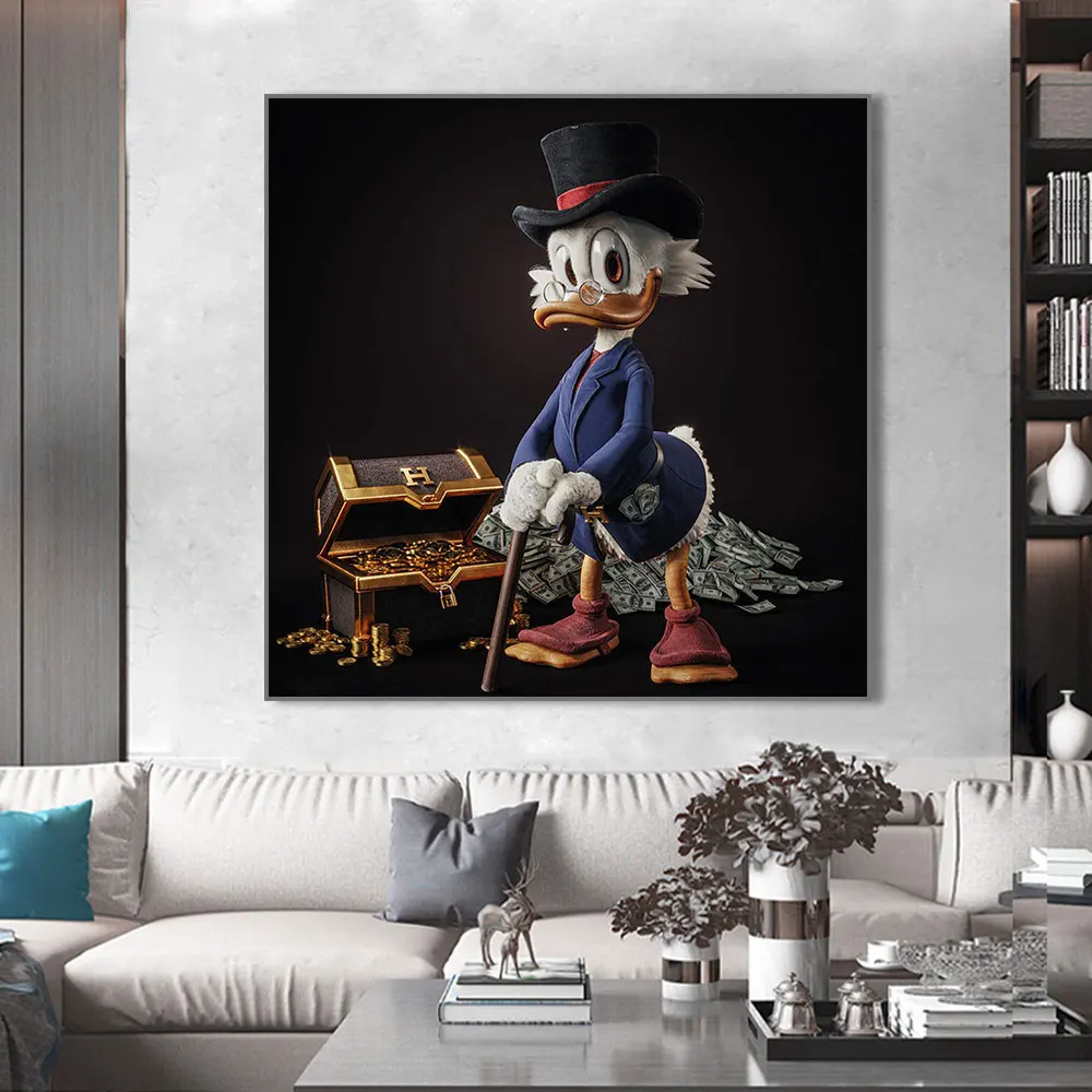 

Disney Cartoon Donald Duck And Money Canvas Painting Abstract Luxury Poster Print Nordic Wall Art Living Room Home Decoration