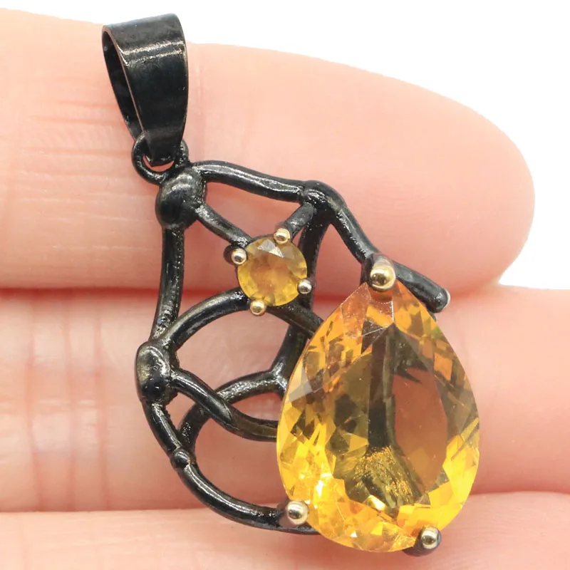 

Неоготический комплект ювелирных изделий, 45x18 мм, 8,5 г, Золотой Цитрин в форме капли, подарок для женщин, черная подвеска