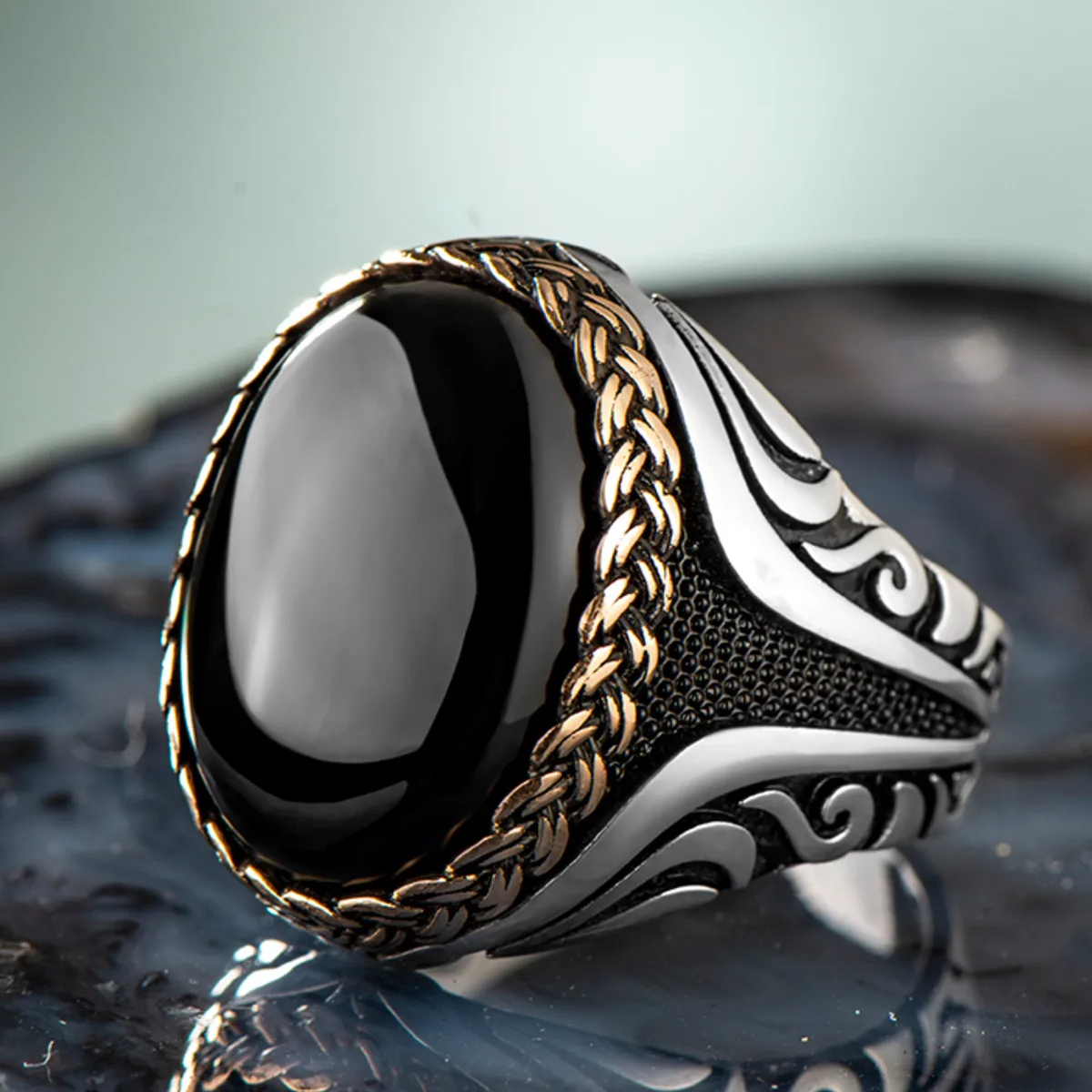 

925 Sterling Silver Oval Black Onyx Stone Men's Ring Affordable Ring for Men Special Accessory Exclusive Ring Made in Turkey