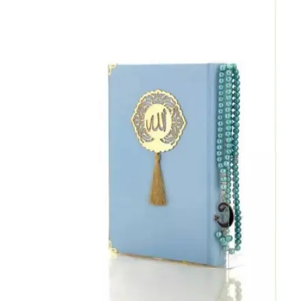 Blue Holy Quran Book With Prayer Beads Tasbeeh