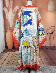 Kuwait Elegant Printed Cotton Loose Batwing Sleeve Kaftan Maxi Dress Oversize Muslim HIjab Abaya Boho African Dresses For Women