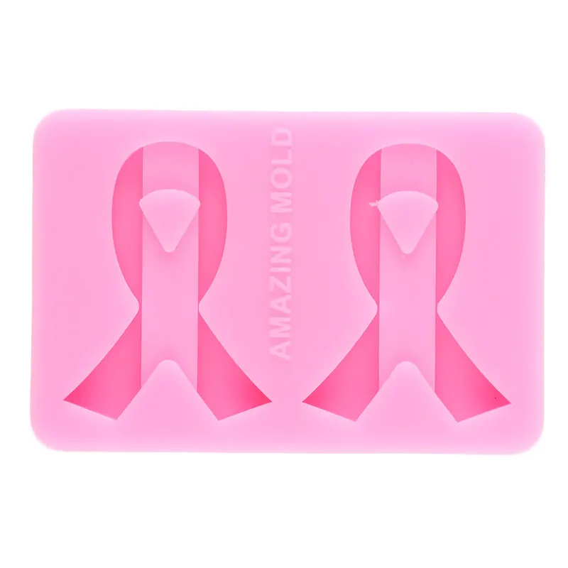 Ribbon Breast Cancer Straw Topper Silicone Mold Craft Keychain Epoxy Resin Molds Chocolate Candy Fondant Cake Decorating Tools