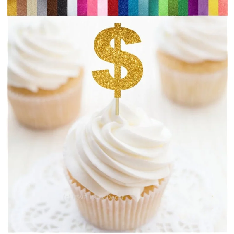 

Custom Dollar Sign gold Cupcake Toppers,Money glitter Cupcake Toppers,Dollar Food Picks,Promotion Decorations,Party Decorations