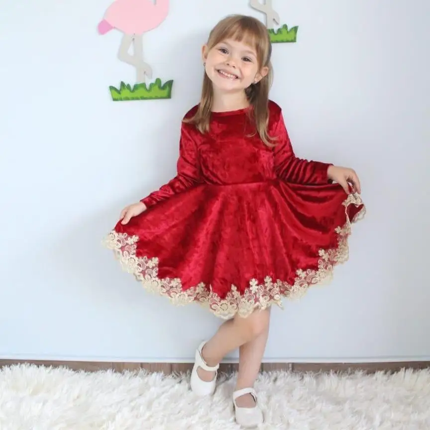 Female Child Strawberry Girl Printed Dress Red Skirt End Laced Girl Child Velvet French Buckle Female Child Dress wedding