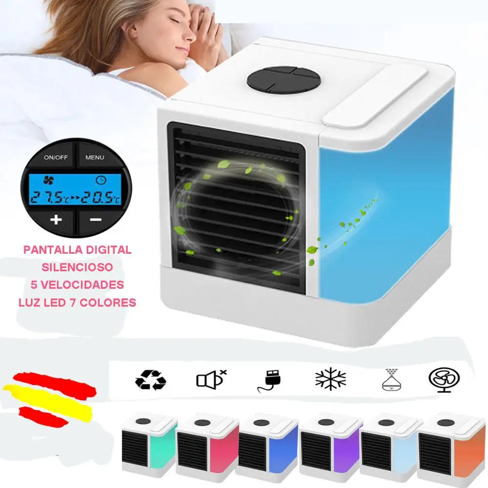 Portable air conditioning, water ice fan, no blades, silent. Humidifier, for bedroom home dining office refreshes the ambient with minimal energy consumption vaporizer. Very refreshing