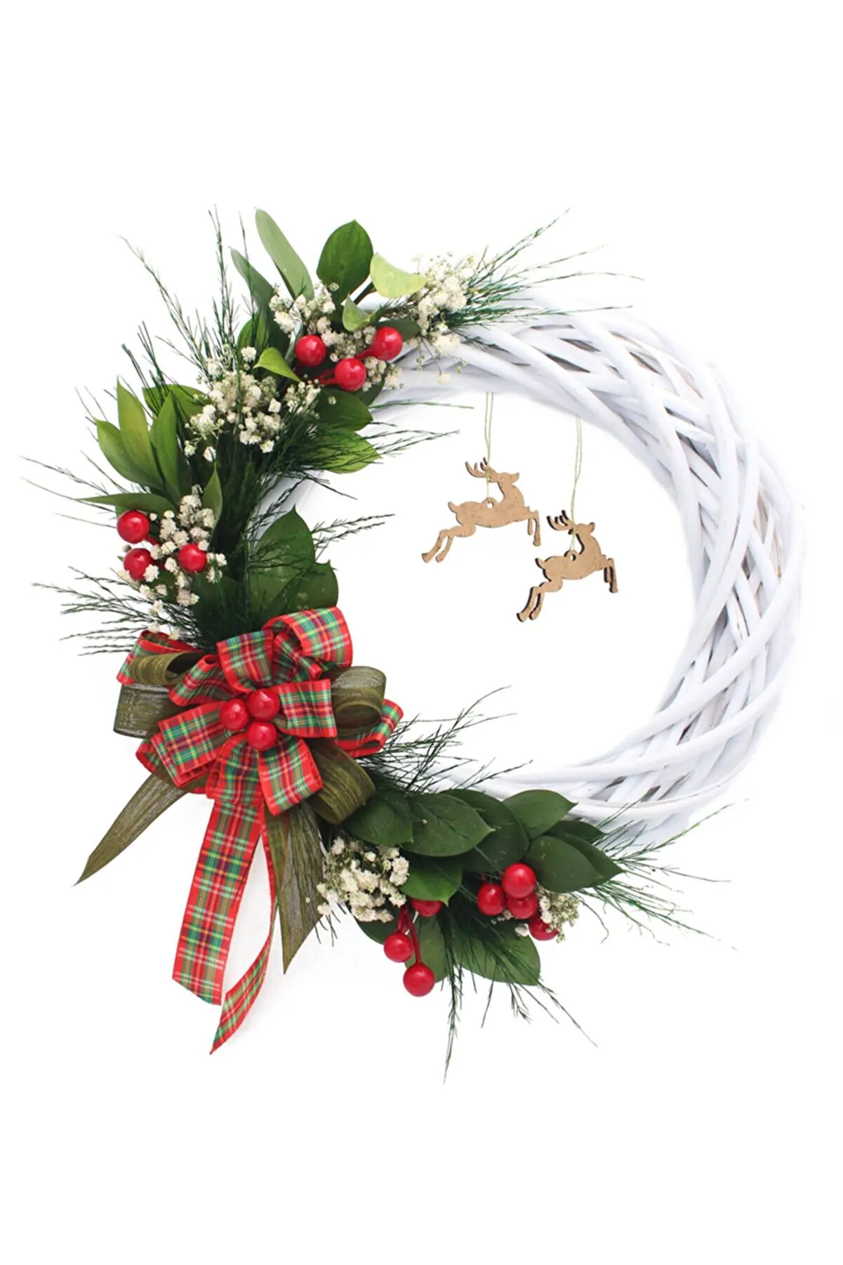 

Wreath Door Ornament with Natural Dried Flowers Deers Holiday Props Wreath Grass Ring Decor Door Knocker Pendant Garden Decor