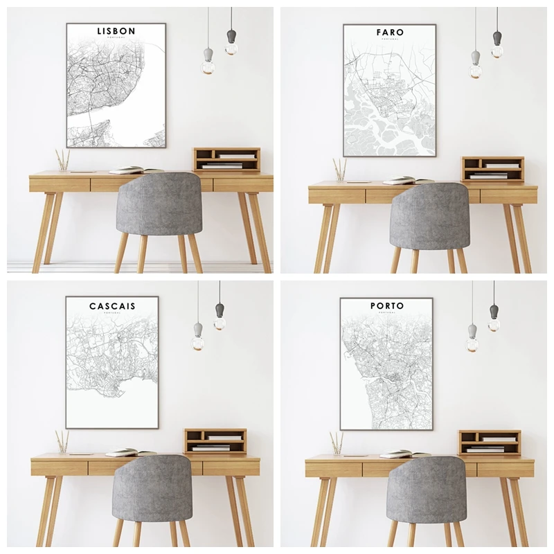 Portugal City Map Posters Lisbon Porto Faro Cascais City Street Road Map Prints Modern Wall Art Canvas Painting Home Decor