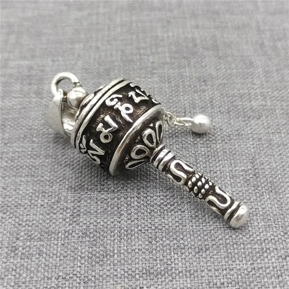 925 Sterling Silver Double Dorje Prayer Wheel Pendant for Necklace