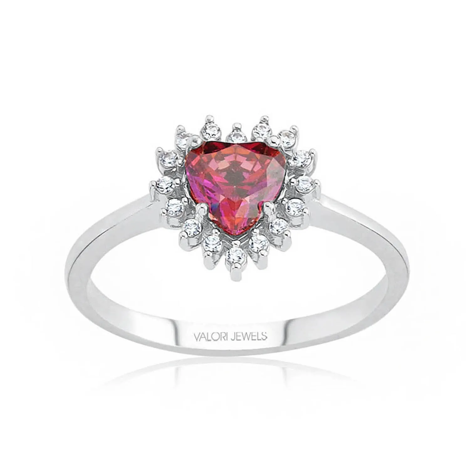 

Valori Jewels Elegant Heart, 0.75 Carat, Zirconia Red Heart Gemstone, Rhodium Plated, Sterling Silver Solitaire Ring